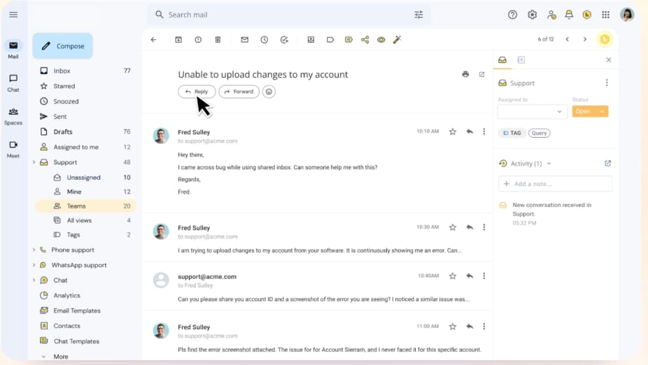 hiverr shared inbox interface 